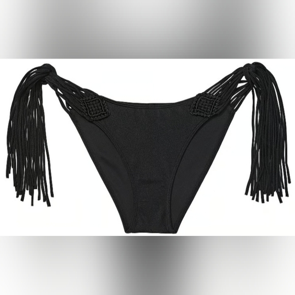 XXL VS Swim Archives Macrame Fringe Cheeky Bikini Bottom Black - Picture 1 of 4
